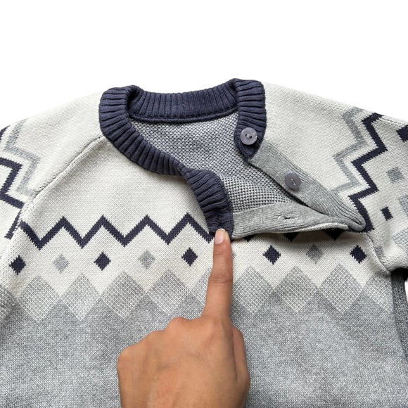 NWOT Baby Knitted Cotton Fair Isle Sweater One Piece Romper 9-12 Mos - Picture 4 of 7